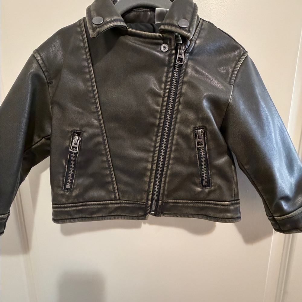 Zara Kids Black Faux Leather Biker Jacket